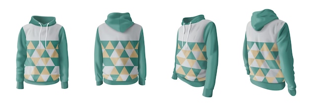 Sudadera con capucha realista con maqueta de patrón conjunto ilustración vectorial aislado