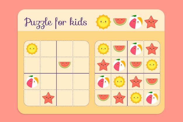 Sudoku de diseño plano dibujado a mano para niños