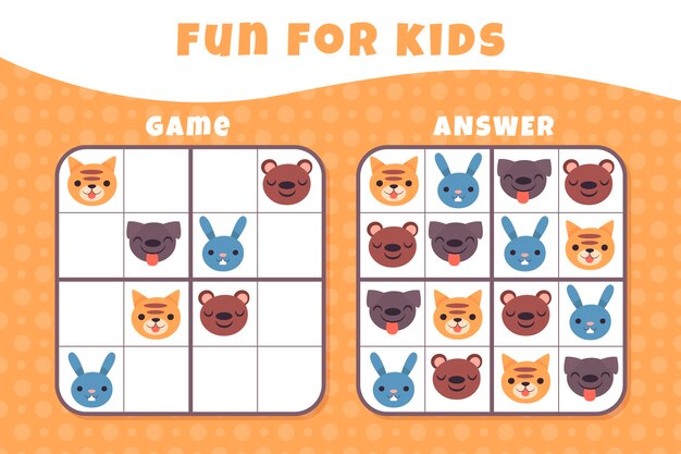 Sudoku de diseño plano dibujado a mano para niños