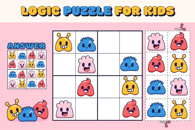 Sudoku de diseño plano dibujado a mano para niños