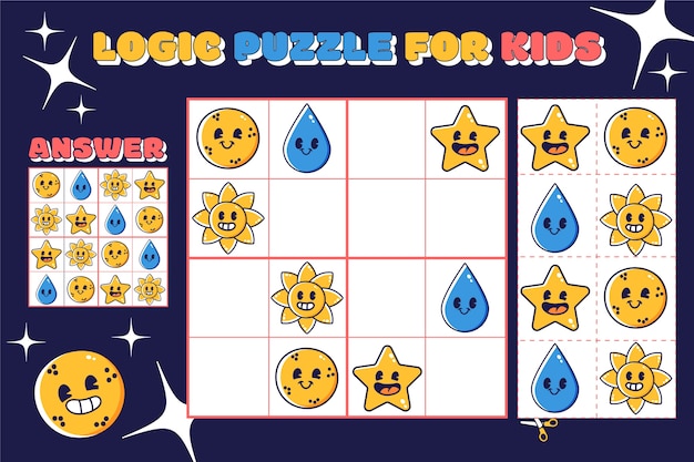 Vector gratuito sudoku de diseño plano dibujado a mano para niños