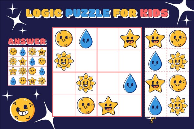 Sudoku de diseño plano dibujado a mano para niños