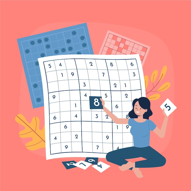 Sudoku de diseño plano dibujado a mano
