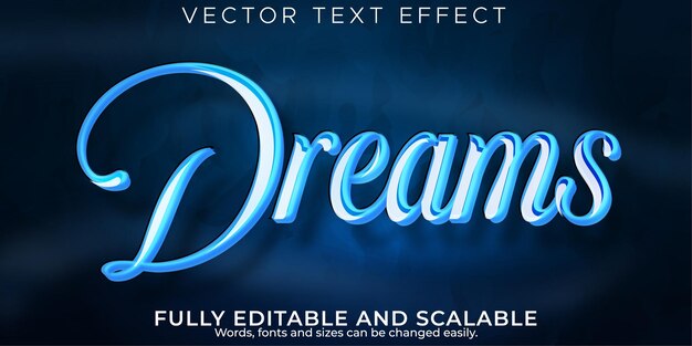 Sueños de efecto de texto editable, estilo de fuente 3d azul y noche