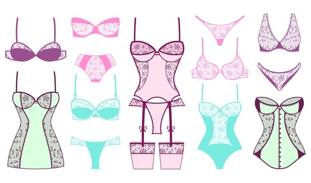Sujetador y bragas de encaje de moda femenina.