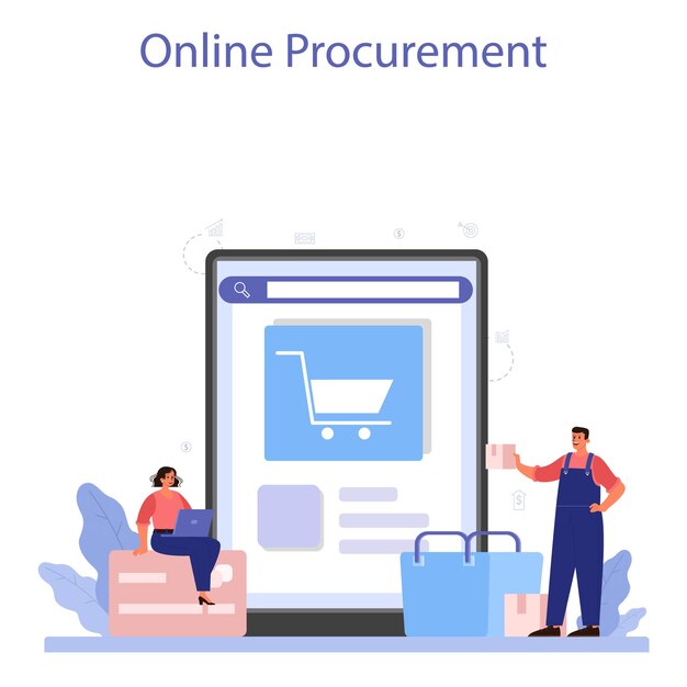 Suministro de servicio en línea o plataforma B2B idea servicio global de logística y transporte Compañía como cliente Adquisición en línea Ilustración de vector plano