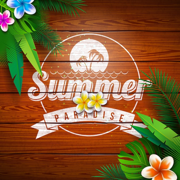 Vector gratuito summer paradise holiday design con flores y plantas tropicales