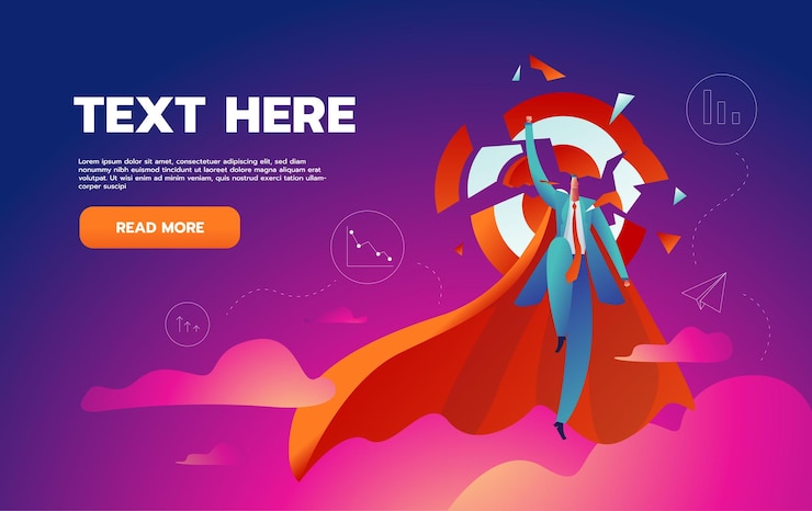 Vector gratuito super empresario corriendo y rompiendo tiro con arco al objetivo exitoso