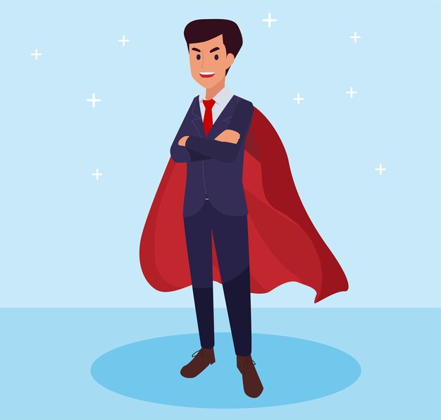 Super empresario o gerente de pie en la parte superior del piso. superhéroe