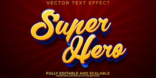 Vector gratuito super girl hero efecto de texto dibujos animados editables y estilo de fuente para niños