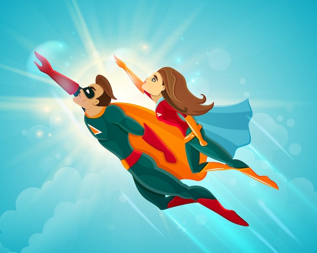 Vector gratuito super heroes pareja volando