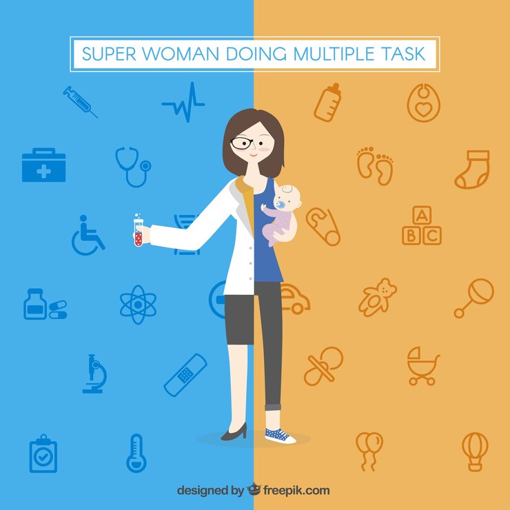 Vector gratuito super mujer haciendo múltiples tareas