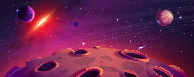 La superficie de la Luna contra el fondo espacial