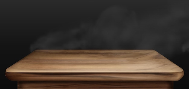 Superficie de mesa de madera con vector de perspectiva de humo