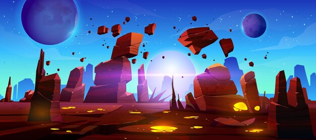 Superficie de planeta alienígena de dibujos animados con piedras