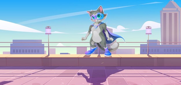 Superhéroe de gato en la terraza de la azotea