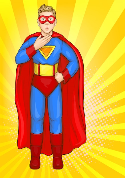 Vector gratuito superman chico en traje de superhéroe, niño poder