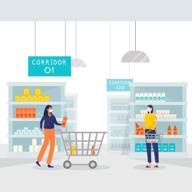 Supermercado coronavirus ilustrado