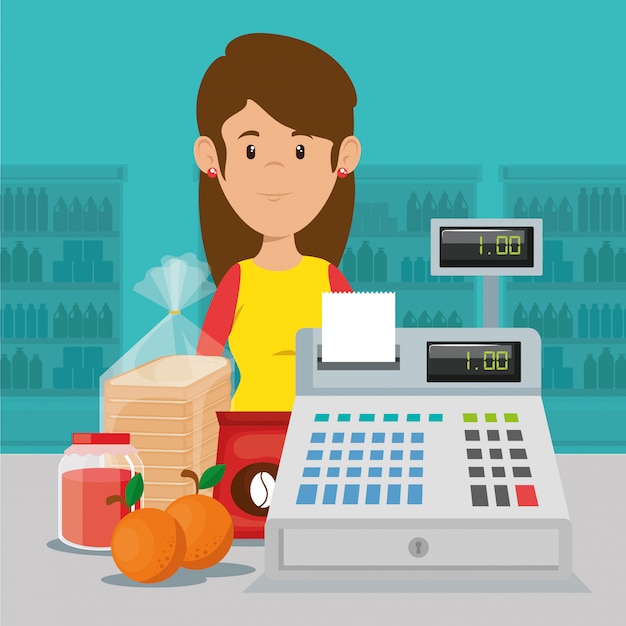 Supermercado vendedor mujer personaje