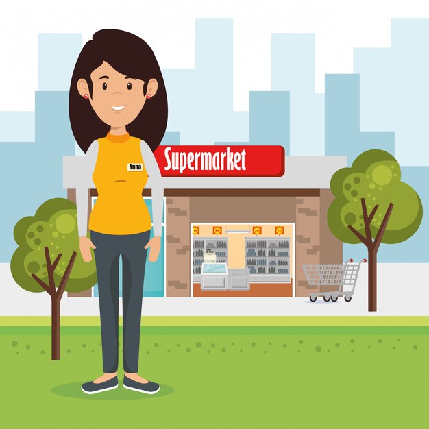 Supermercado vendedor mujer personaje