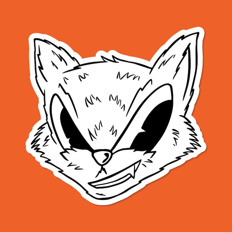 Vector gratuito superposición de etiqueta de contorno de zorro astuto con un vector de recursos de diseño de borde blanco
