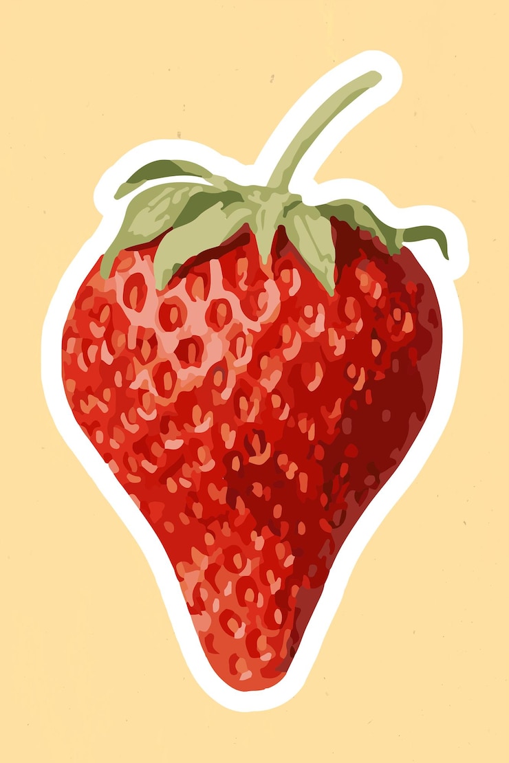 Vector gratuito superposición de pegatinas de frutas de fresa vectorizadas con un borde blanco sobre un fondo beige