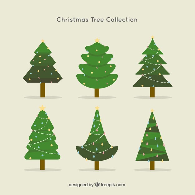 Surtido de árboles de navidad en diseño plano