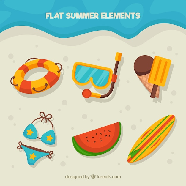 Vector gratuito surtido de artículos decorativos planos para el verano