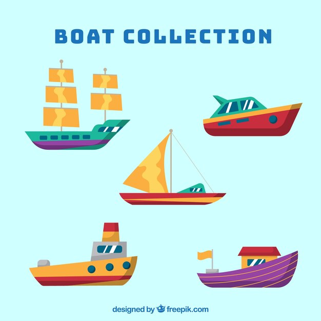 Surtido de barcos en diseño plano