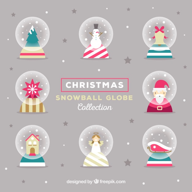 Vector gratuito surtido de bolas de nieve navideñas ornamentales