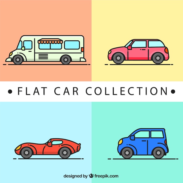 Surtido de coches en diseño plano 