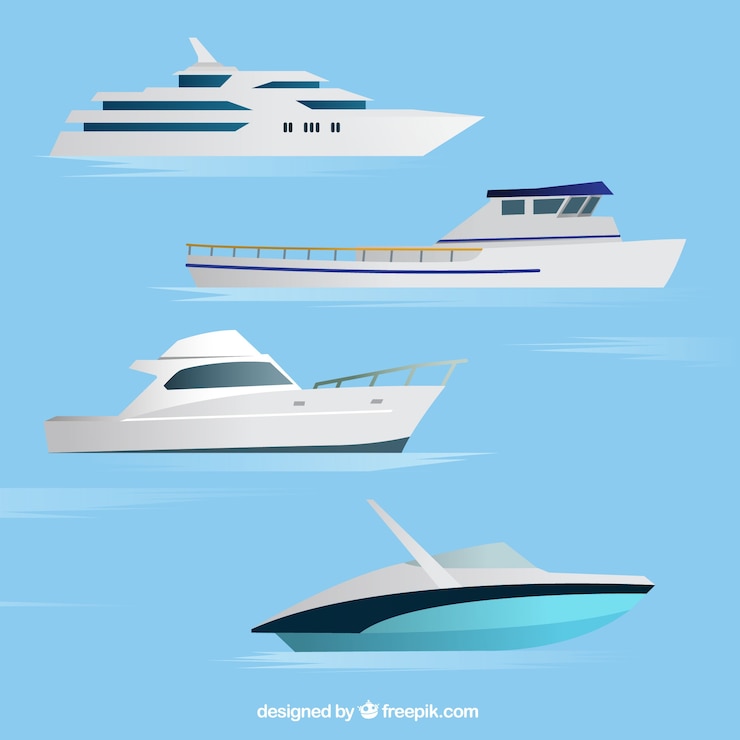 Vector gratuito surtido de cuatro barcos realistas