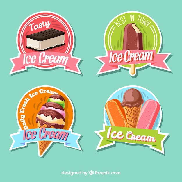 Surtido de cuatro pegatinas de color con helados deliciosos