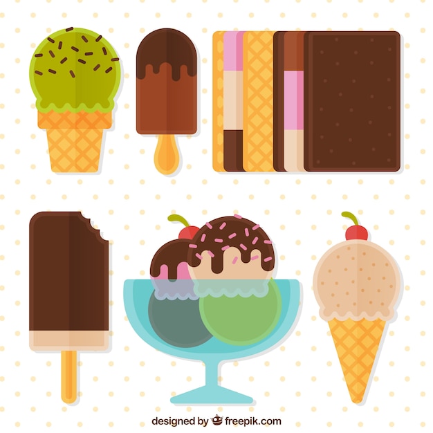 Surtido de deliciosos helados en diseño plano