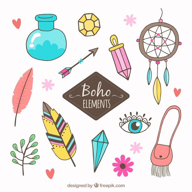 Surtido de elementos boho dibujados a mano 
