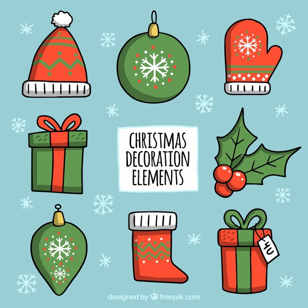 Surtido de elementos decorativos de navidad dibujados a mano