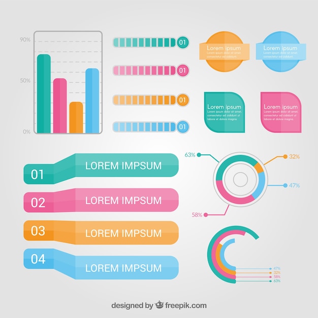 Surtido de elementos infográficos en diseño plano