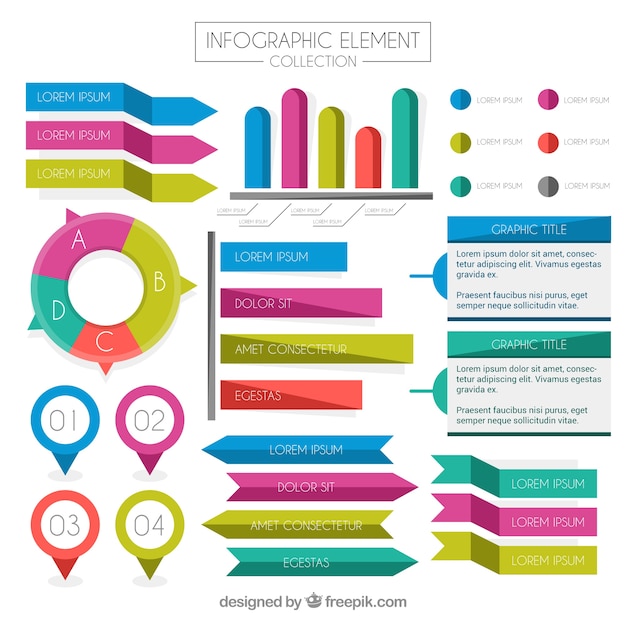 Surtido de elementos infográficos planos coloridos