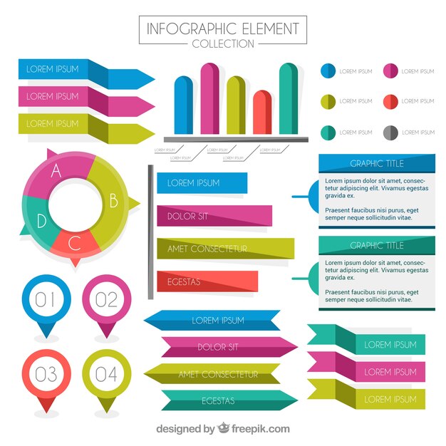 Surtido de elementos infográficos planos coloridos