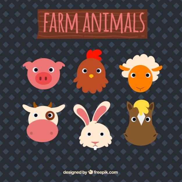 Vector gratuito surtido de emoticonos de animales de granja