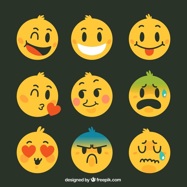 Surtido de emoticonos simpáticos en color amarillo 