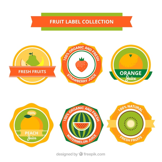 Surtido de etiquetas planas con variedad de frutas