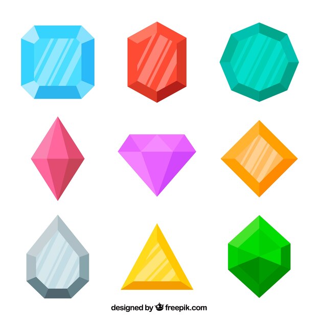 Surtido de gemas de colores en diseño plano