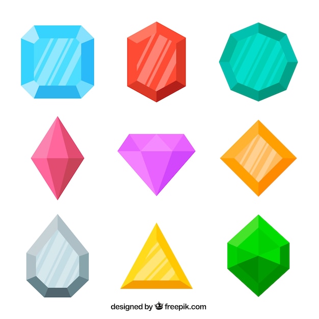 Surtido de gemas de colores en diseño plano