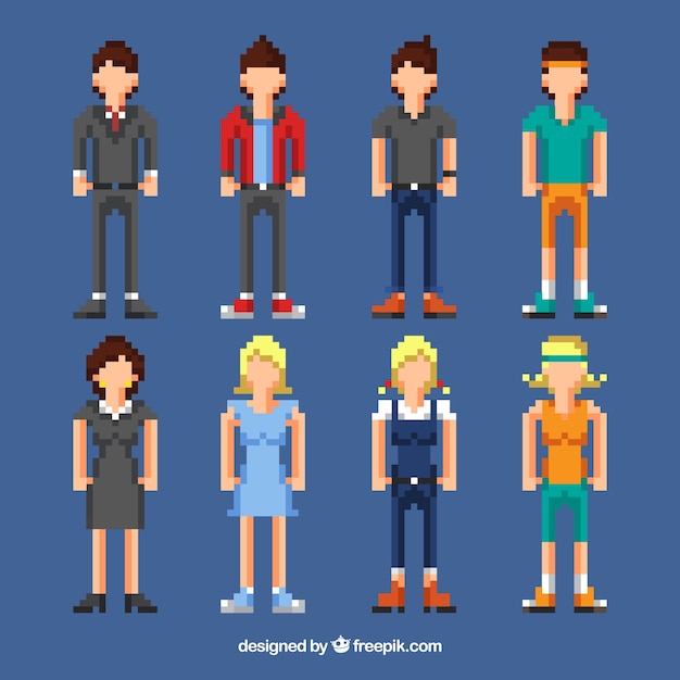 Vector gratuito surtido de gente en estilo de pixel