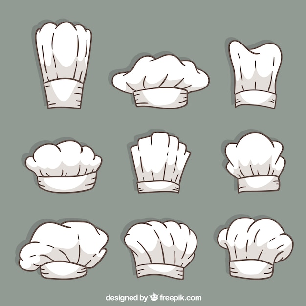 Surtido de gorros de chef dibujados a mano con variedad de diseños