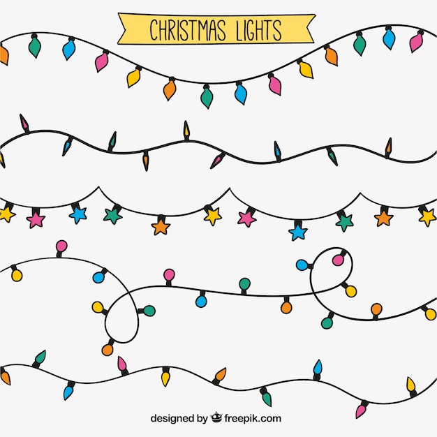 Surtido de guirnaldas de luces de navidad dibujadas a mano 