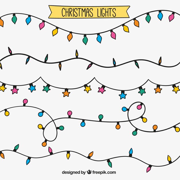 Surtido de guirnaldas de luces de navidad dibujadas a mano 