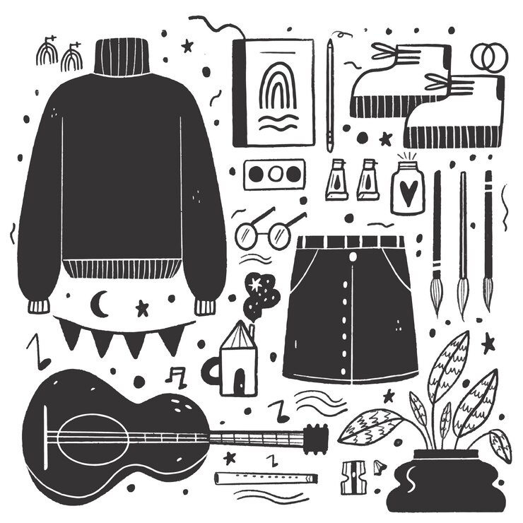 Surtido de ilustraciones sin color dibujadas a mano