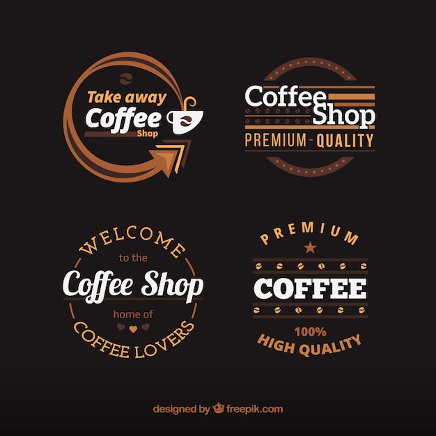 Vector gratuito surtido de insignias de café con detalles blancos